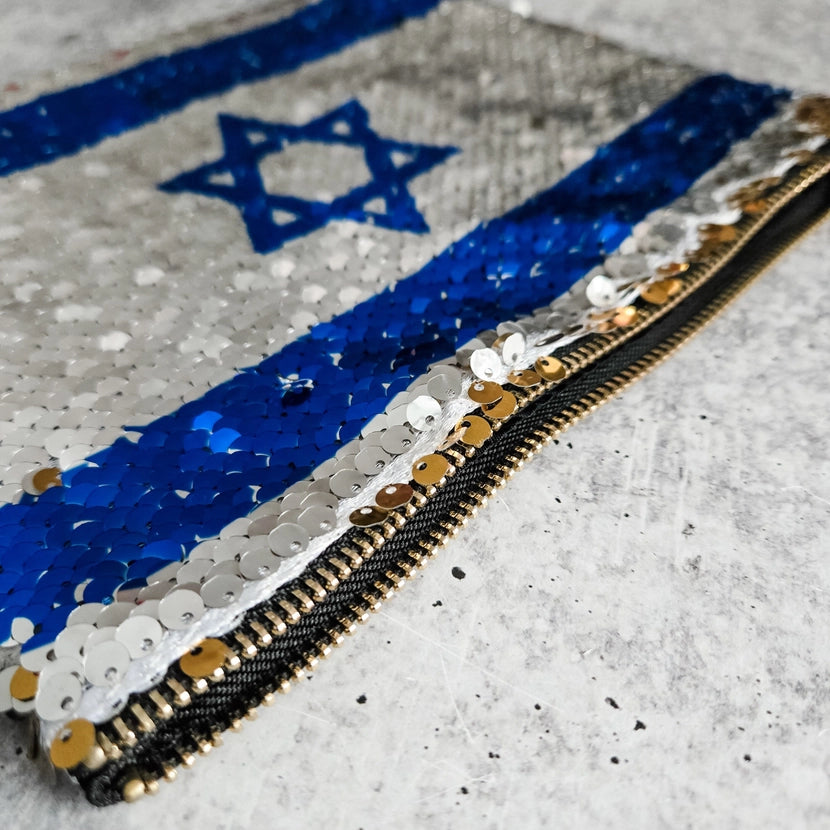 Israeli Flag Sequined Secret Message Cosmetic Bag