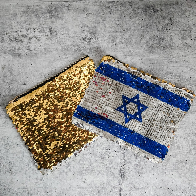 Israeli Flag Sequined Secret Message Cosmetic Bag