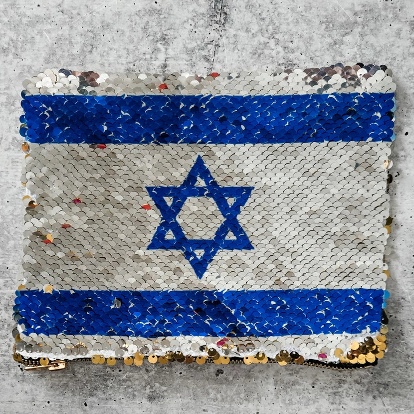 Israeli Flag Sequined Secret Message Cosmetic Bag