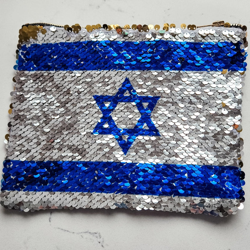 Israeli Flag Sequined Secret Message Cosmetic Bag